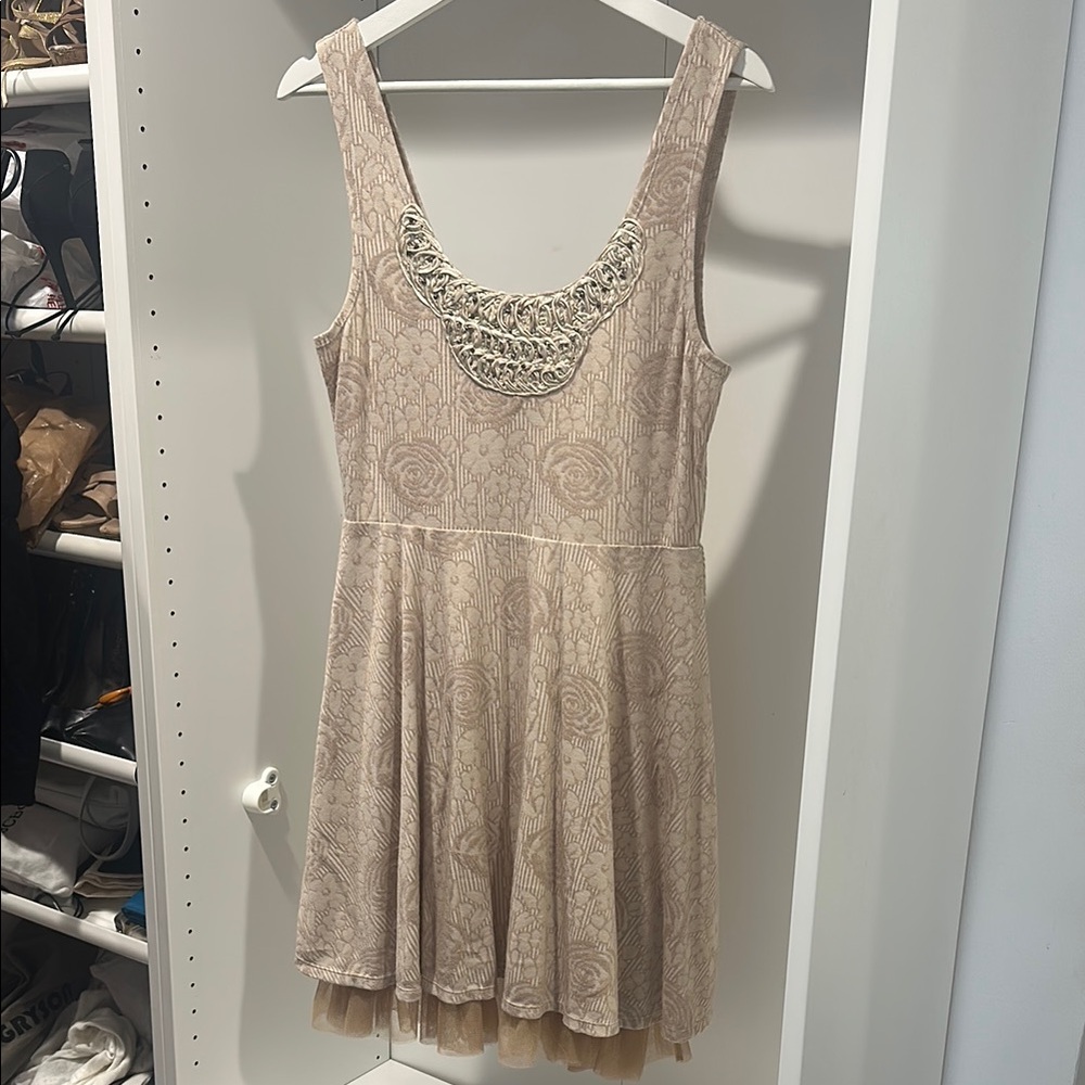 Free People Cream Embellished Tiered Sundress